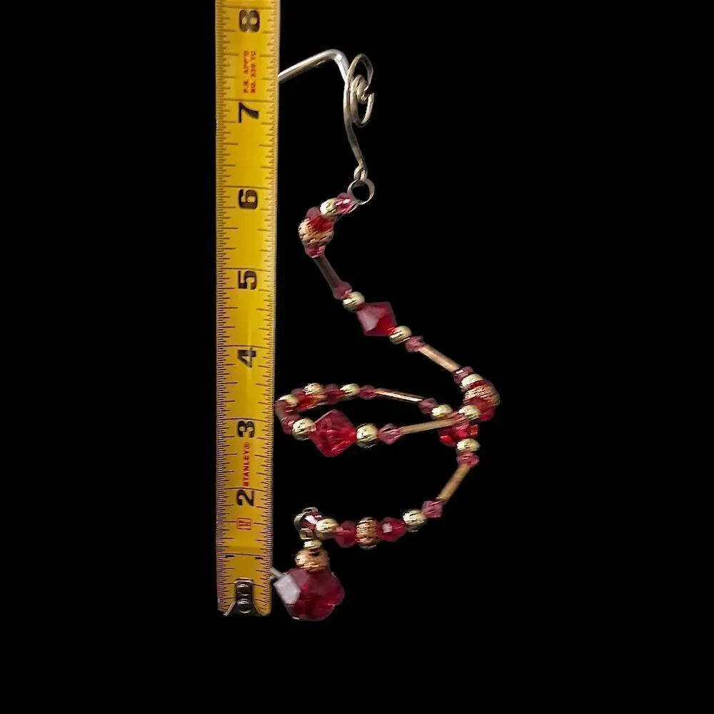 Beaded Memory Wire Ornament Spiral Dangle‎ Twist Sparkly Christmas Red Gold Tone